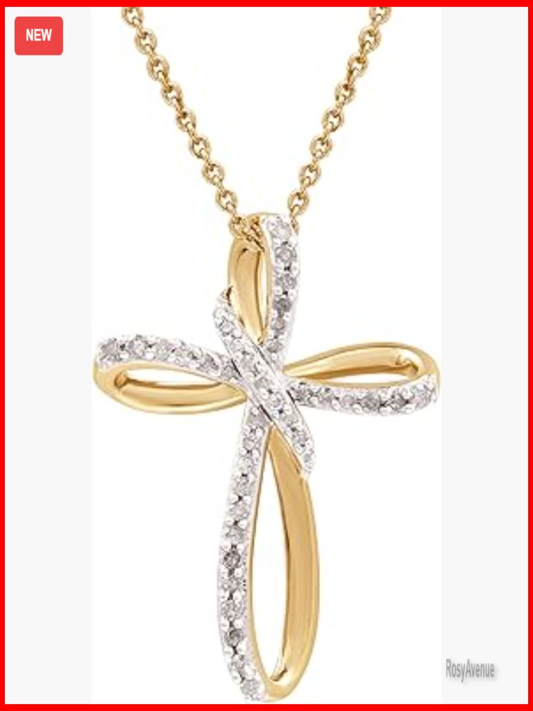 14k Gold Plated Sterling Silver Diamond Cross Pendant Necklace 18" Chain